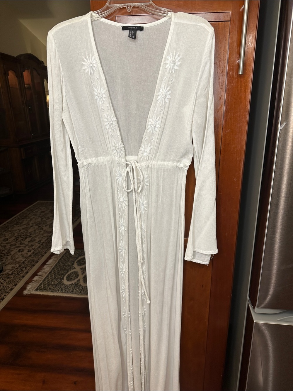 Forever 21 Cream Maxi Dress with Drawstring Front Tie 100% Viscose